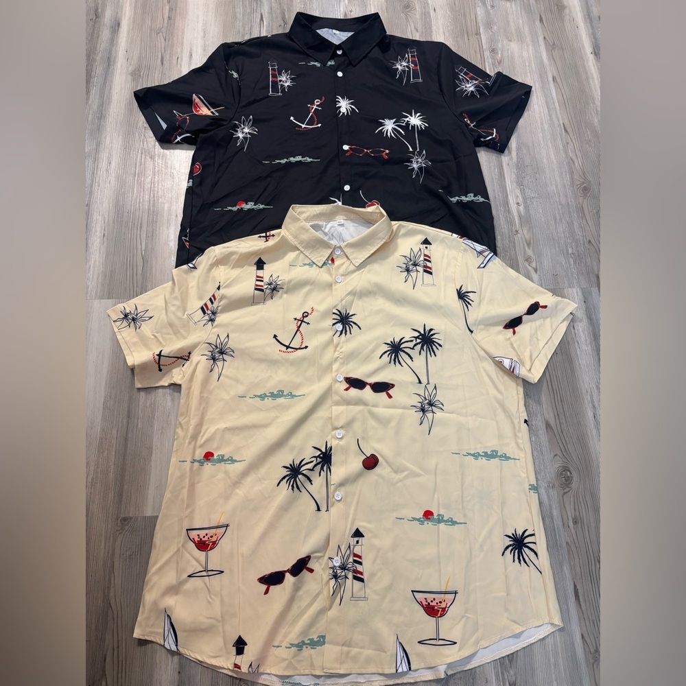 Men's Casual Button Down Shirts - Black and Cream